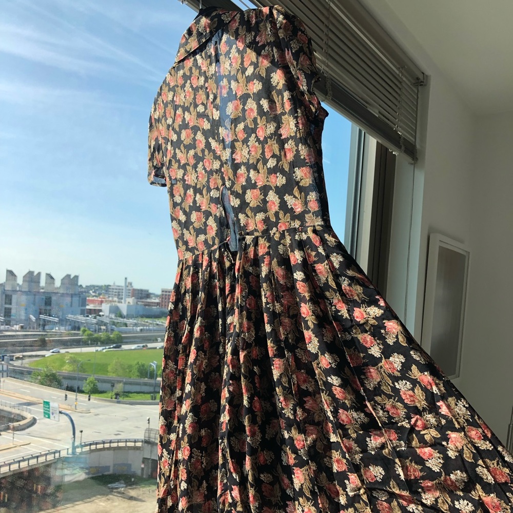 Reformation pleated floral button shirt dress sz0p